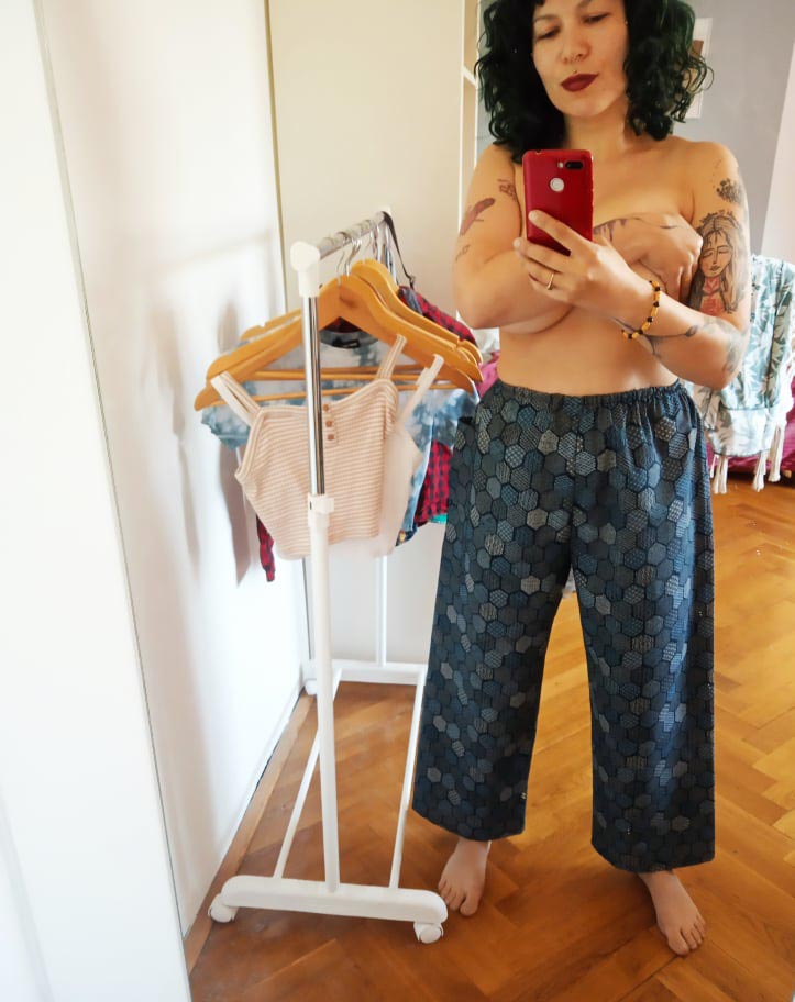 japonské kalhoty z kimono látky od tokyo vintage